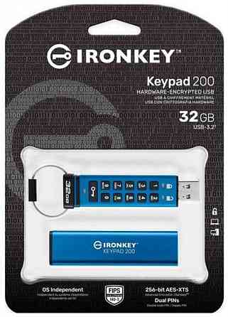 Флешнакопичувач USB3.2 32 GB Kingston IronKeypad 200 Type-A Blue (IKKP200/32GB) Блакитний Харків