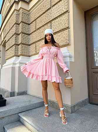 Женское летнее романтичное мини платье натуральный муслин Розовый, 42/44 Одесса