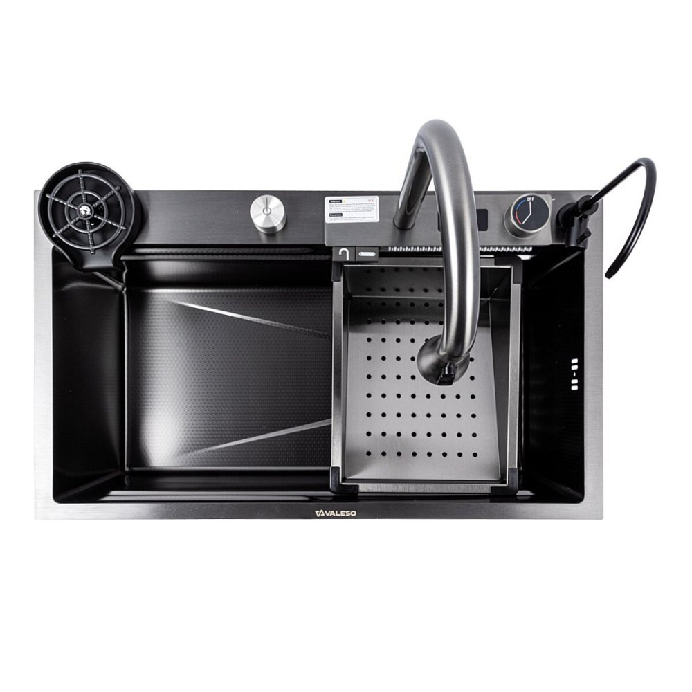 Кухонна мийка VALESO Handmade "Водоспад" 75*45G PVD чорний декор Коломия - фото 4