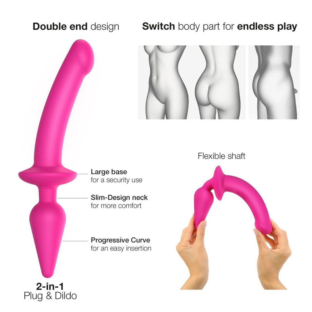 Анальная пробка с дилдо 2в1 Strap-On-Me SWITCH PLUG-IN DILDO Fuchsia L, диаметр 4,5/3,4 см Sex Aura Киев - изображение 2