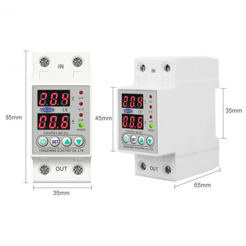 Реле защиты напряжения и тока 220В 63А, TOMZN TOVPD1-60-EC с дисплеем, монтаж 2DIN Киев - изображение 2
