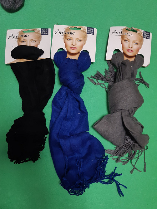 Шарфики женские набор из 3-х штук (серый, ярко синий, черный) - размер шарфа приблизительно 170*65см Киев - изображение 1