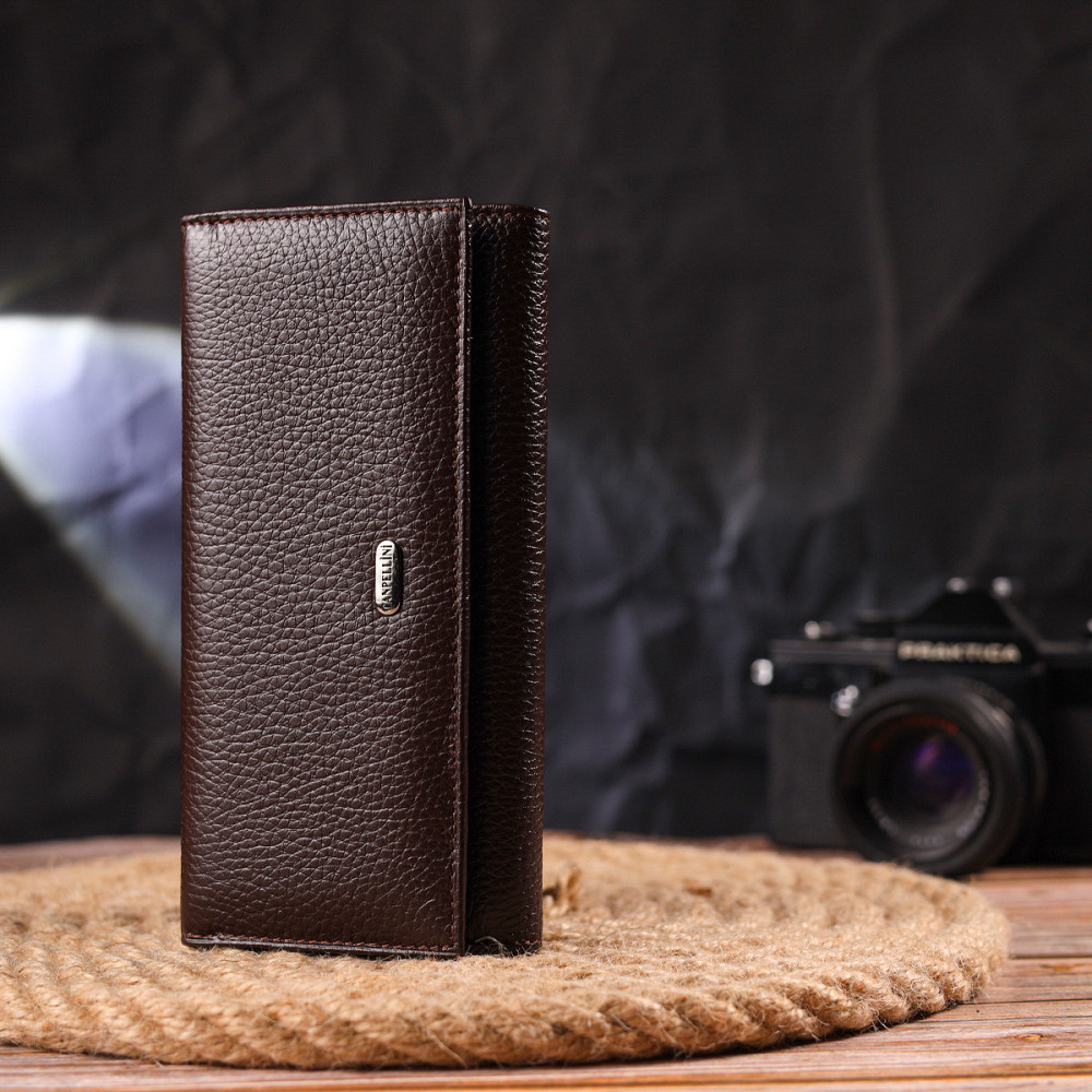 Женский удобный кошелек из натуральной зернистой кожи CANPELLINI 21654 Коричневый Киев - изображение 3