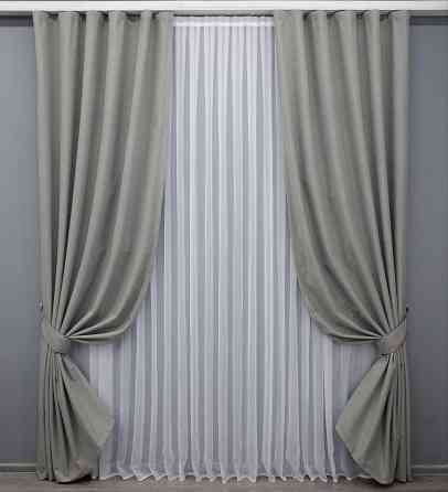 Комплект готовых штор VR-Textil Лен блэкаут № 1593ш Светло-серый 200х240 см 2 шт (39-896) Киев