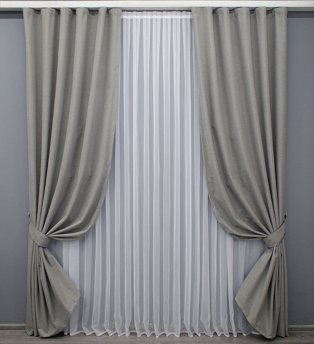 Комплект готовых штор VR-Textil Лен блэкаут № 1593ш Светло-серый 200х240 см 2 шт (39-896) Киев - изображение 2