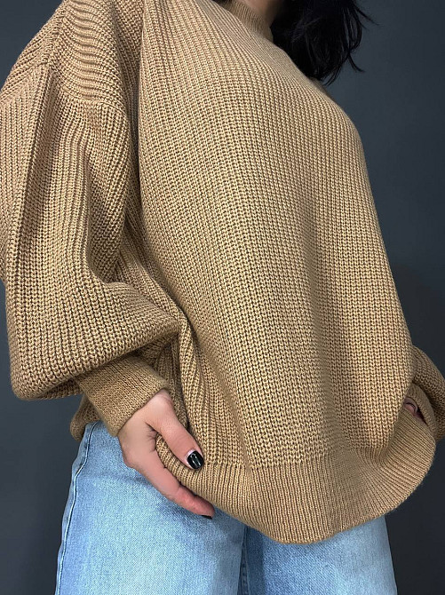 Свитер женский MIX RAY 6607 широкая модель оверсайз удлиненный, карамель, one size Киев - изображение 8