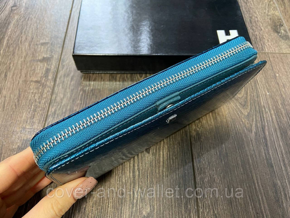 Бірюзовий лаковий жіночий гаманець на блискавці на багато карток Horton AE 202 Київ - фото 7