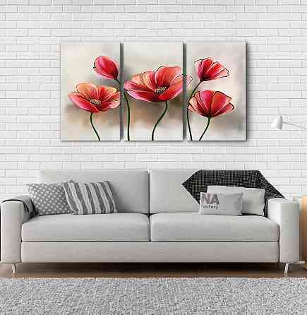 Модульная картина Абстракция Цветы Маки Аrt-162_3А Киев