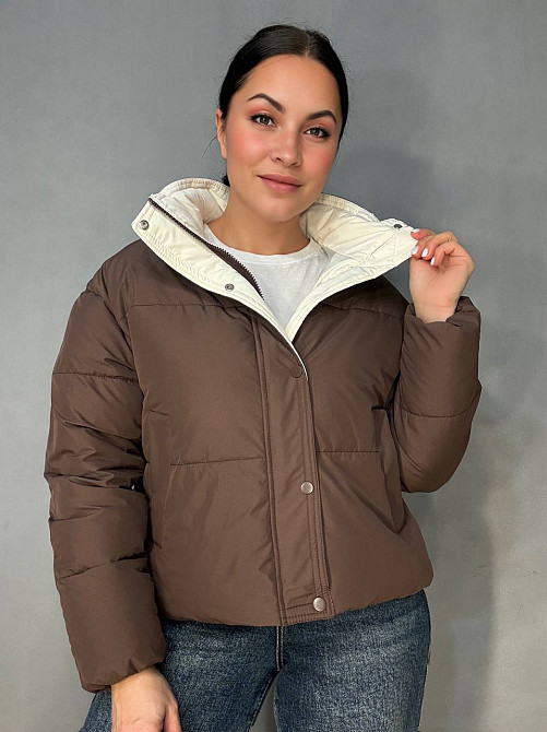 Куртка женская Runfesine 88216 короткая с молочным воротником-стойкой коричневая, коричневый, L Киев - изображение 13