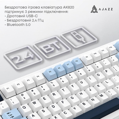 Клавіатура Ajazz AK820 MAX PLUS Daydream Switch RGB Wireless/Bluetooth/USB White (AK820MAX-DD-BWD) Вінниця - фото 7