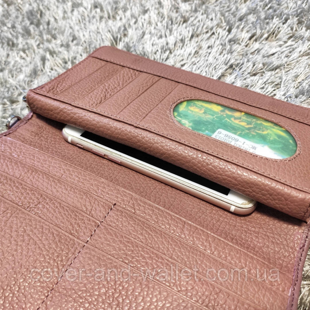 Великий шкіряний жіночий гаманець на блискавці колір пудра Київ - фото 5