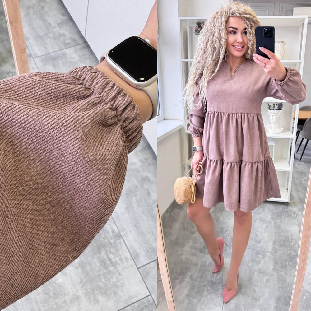 Женское базовое повседневное платье микро вельвет Беж, 46/48 Одесса - изображение 9