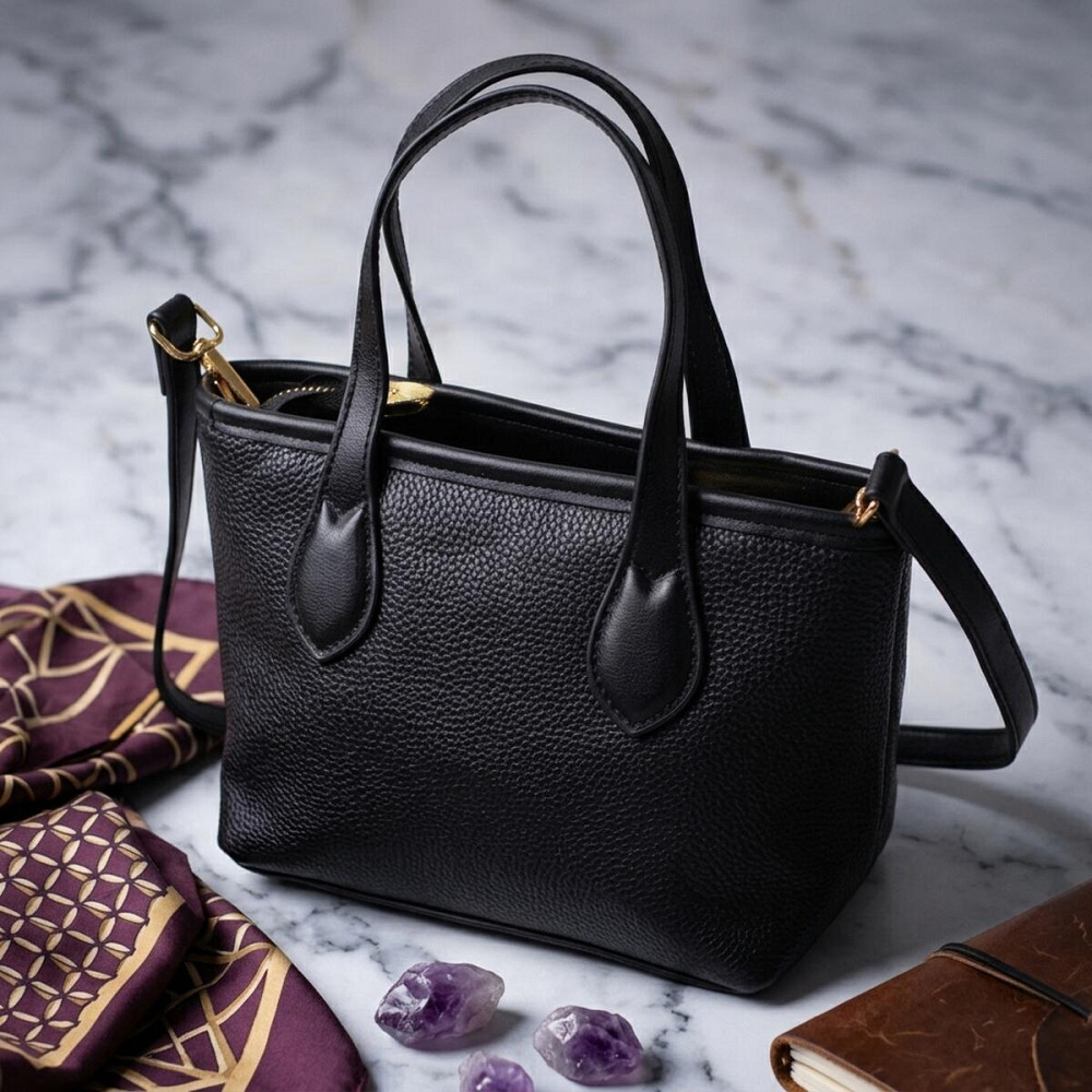 Вместительная сумка с двумя ручками из натуральной кожи Vintage 22286 Черная Киев - изображение 11