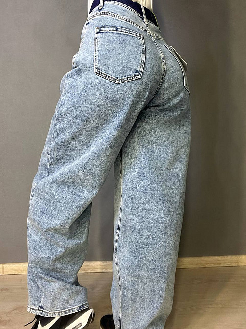 Джинсы женские Moss 817 baggy mom jeans высокая талия свободные бананы стрейчевые ремень-платок голубые, голубой, 29, 29, 77 см, 115 см Киев - изображение 7