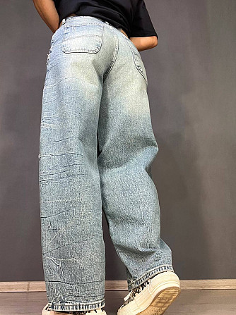Джинси жіночі I8 52428 Skater Jeans банани висока посадка варка з жатим ефектом косі кишені блакитні Одеса - фото 10