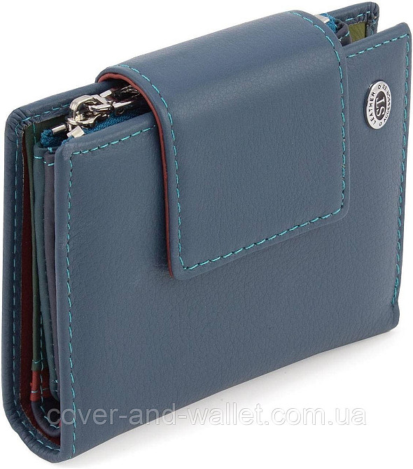 Жіночий гаманець із натуральної шкіри синього кольору з хлястиком на магніті ST Leather Київ - фото 1