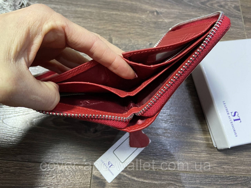 Компактный кожаный женский кошелек на молнии красного цвета ST Leather 390 Киев - изображение 7