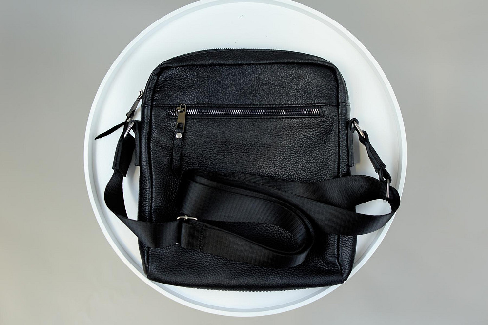 Сумка-мессенджер из натуральной кожи, сумка через плечо мужская SKILL Tablet (Черная) Сумы - изображение 4
