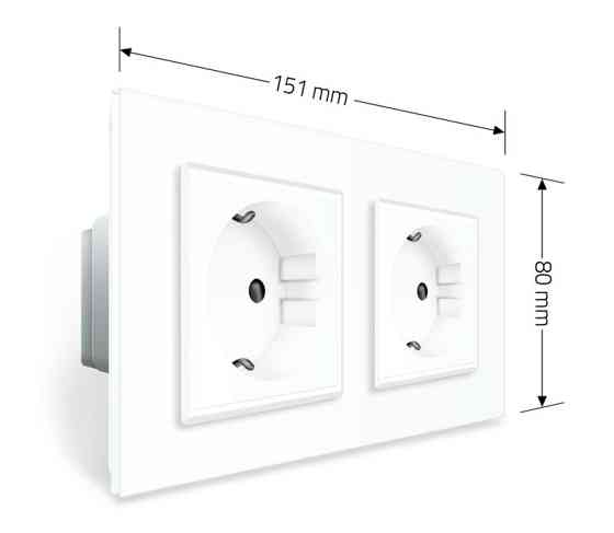 LIVOLO Подвійна електрична розетка з заземленням LIVOLO, біла, скляна рамка, шторки, 250В 16А ( Коломия