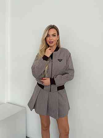 Женский стильный костюм двойка: бомбер на подкладке + юбка - шорты кашемир Капучино, 46 Одесса