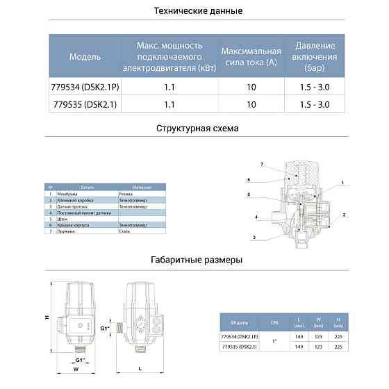 Aquatica Контроллер давления электронный 1.1кВт Ø1" авт поиск воды + рег давл вкл 1.5-3.0 bar A Коломия