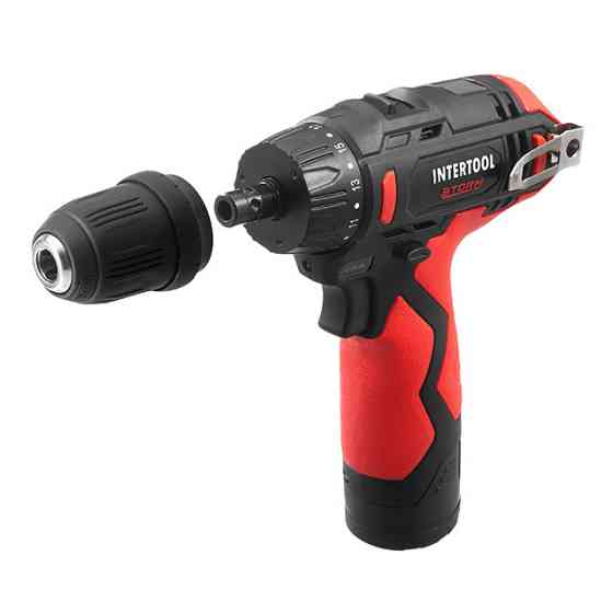 Дриль-шурупокрут акумуляторний, 12 В, 30 Nm, 0-350/0-1300 об/хв, патрон 0,8-10 мм, 2,0 Аг, знімний патрон INTERTOOL WT-0318 Киев