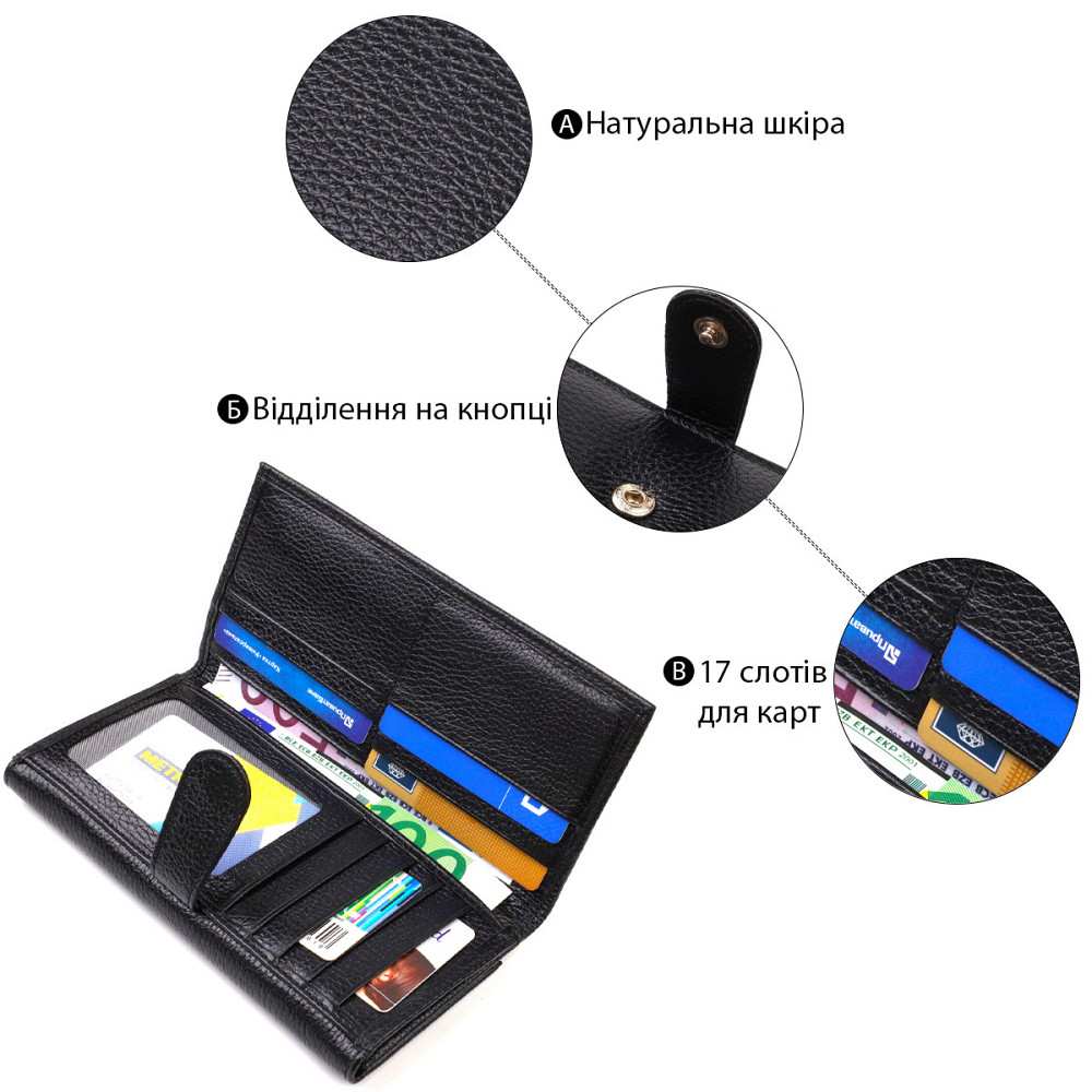 Унікальне портмоне унісекс з натуральної дрібнозернистої шкіри CANPELLINI 21856 Чорне Київ - фото 7