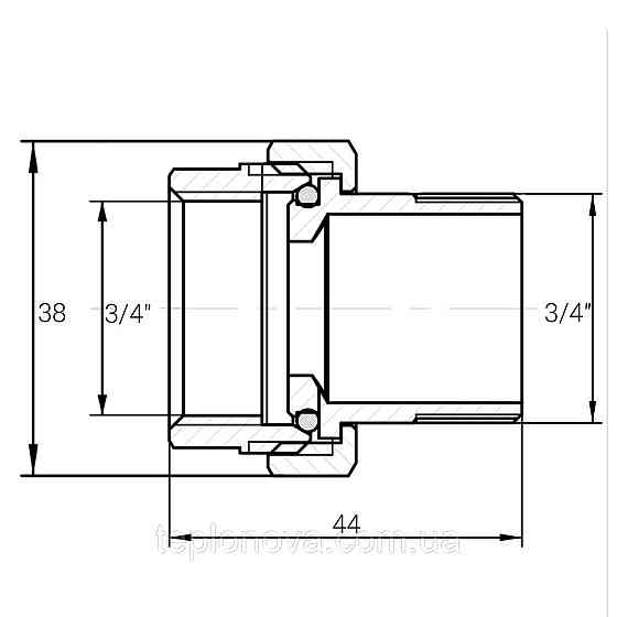 Сгон американка прямая латунная 3/4″ВР х 3/4″НР штампованная с резиновой прокладкой Б0810А VA Черновцы
