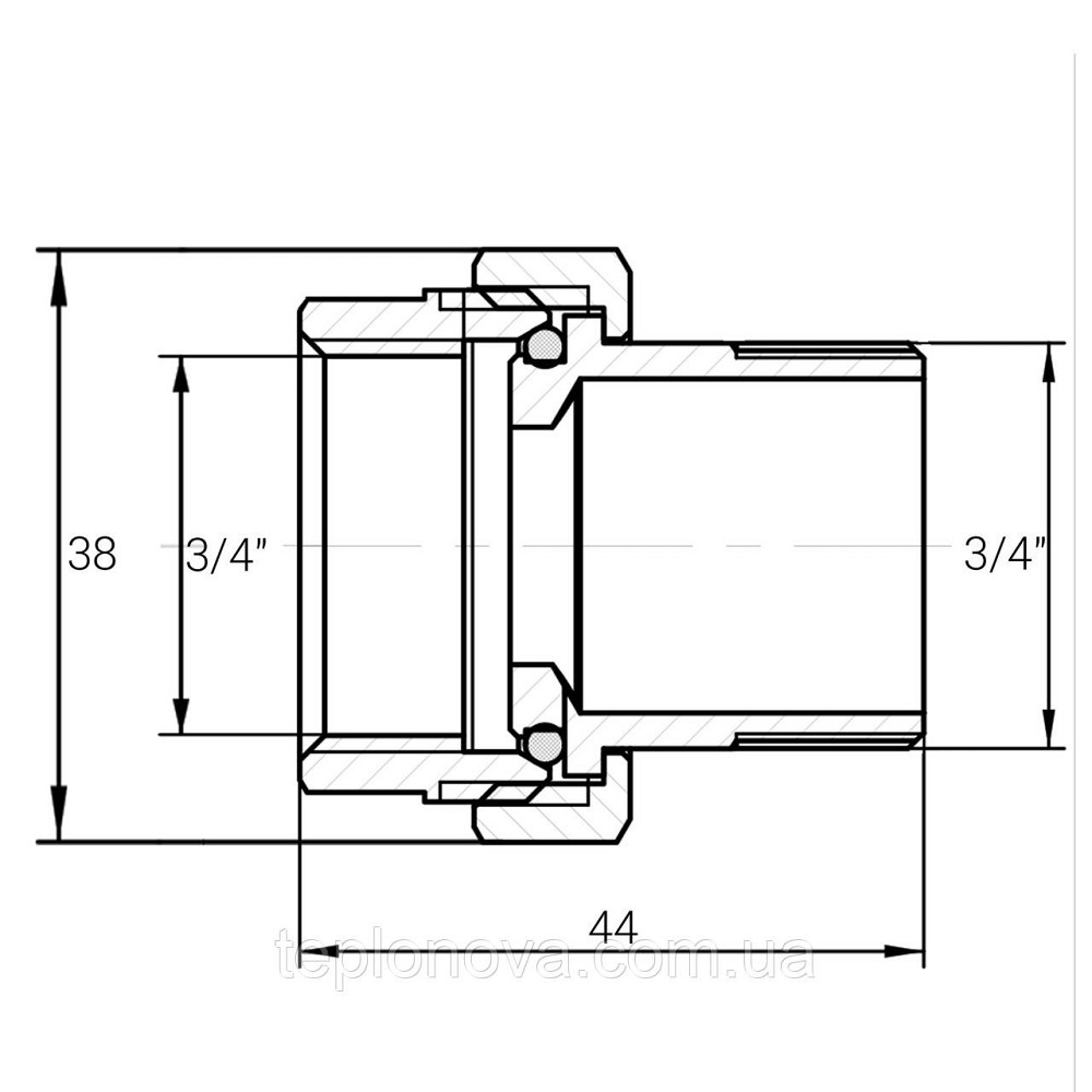 Сгон американка прямая латунная 3/4″ВР х 3/4″НР штампованная с резиновой прокладкой Б0810А VA Черновцы - изображение 2