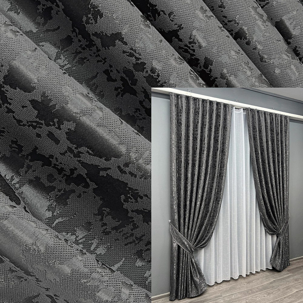 Комплект готових штор VR-Textil Льон мармур Pavliani ХО № 1267ш Сіро-коричневий 130х270 см 2 шт (39-129) Київ - фото 1