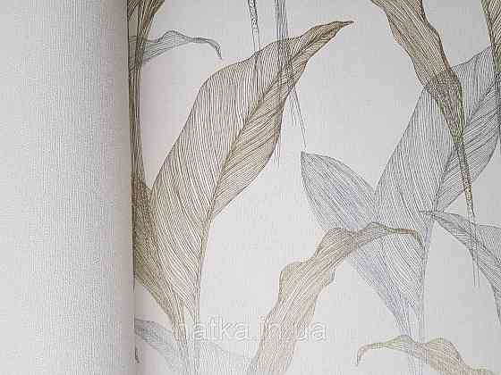 Шпалери метрові вініл на флізелін дизайнерські Erismann Elle Decoration 2 листя сірі золотисті на білому Київ