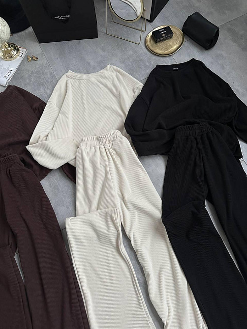 Жіночий теплий базовий костюм-двійка ангора рубчик Молочний Одеса - фото 2