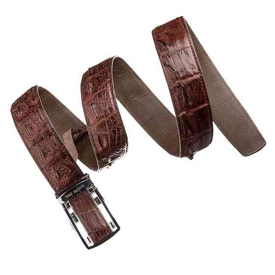 Ремень-автомат из натуральной кожи крокодила (каймана) Коричневый (CROCODILE LEATHER) Киев