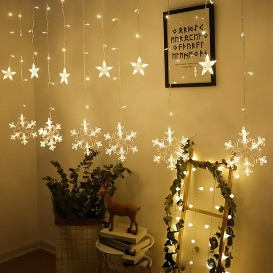 Новогодняя cветодиодная гирлянда шторка "Снежинки и Звезды" Коломия