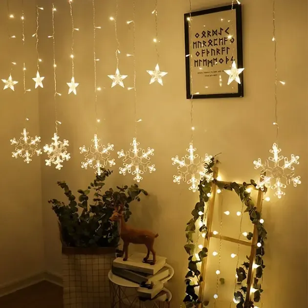 Новогодняя cветодиодная гирлянда шторка "Снежинки и Звезды" Коломия - фото 3