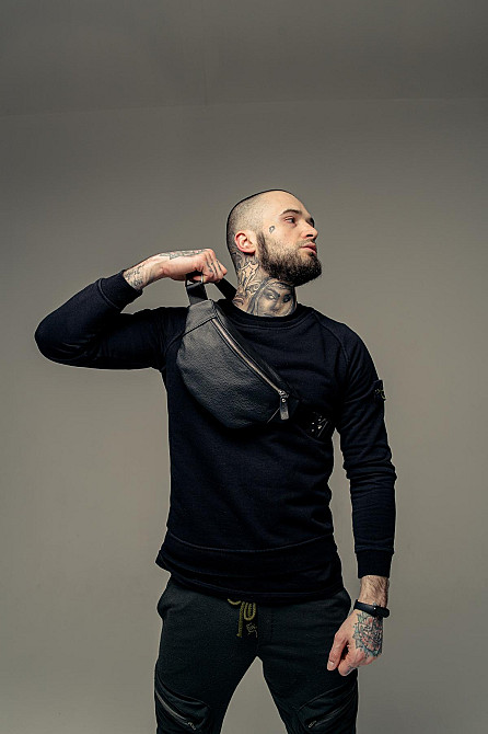 Бананка із натуральної шкіри, шкіряна сумка на пояс SKILL Lodka (Чорна) Суми - фото 2