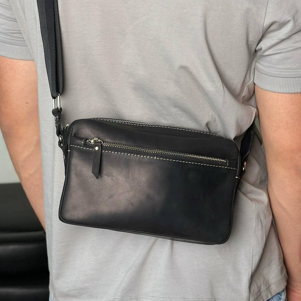 Сумка мужская через плечо, барсетка, кожаная вместительная, чернаяMasterSem Киев - изображение 1