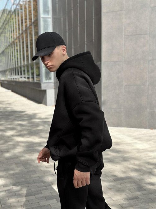 Чорне худі оверсайз чоловіче Pobedov Urbanist. Худі чорне чоловіче зима Київ - фото 7