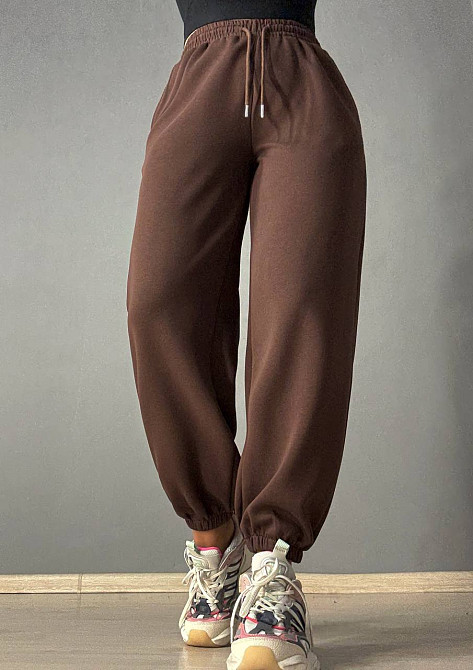 Штани жіночі A-N 27090 джогери спортивні на резинці трикотажні коричневі, коричневий, S Київ - фото 1