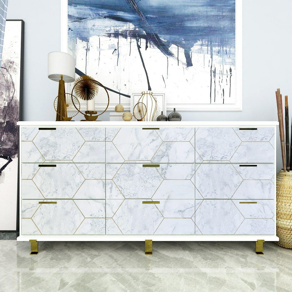 Самоклеюча плівка 0,45х10м х 0,07мм Сірий мармур золоті соти SW-00001212 Київ - фото 5