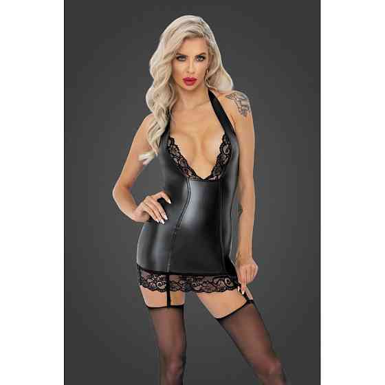 Виниловое мини платье с кружевом NOIR Handmade F280 Powerwetlook размер M Sex Aura Киев