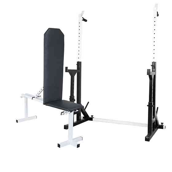 Скамья регулируемая для жима 30 на 30 мм + Стойки со страховкой 40 на 40 мм с брусьями и штырями под блины Киев