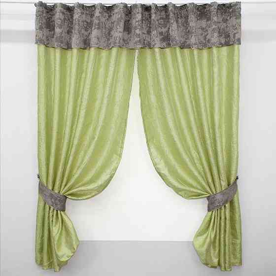 Кухонные шторы VR-Textil № 073к с ламбрекеном и подхватами салатовый с кофейно-серым 270х170 см ( 52-0297) Киев