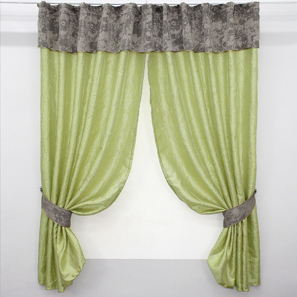 Кухонные шторы VR-Textil № 073к с ламбрекеном и подхватами салатовый с кофейно-серым 270х170 см ( 52-0297) Киев - изображение 1