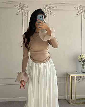 Жіночий стильний лонгслів з воланами з  турецької віскози + органза Одеса