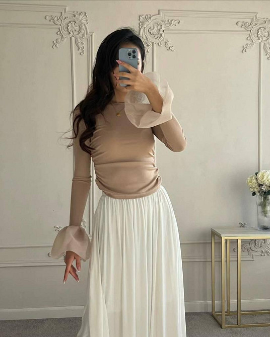 Жіночий стильний лонгслів з воланами з  турецької віскози + органза Одеса - фото 3