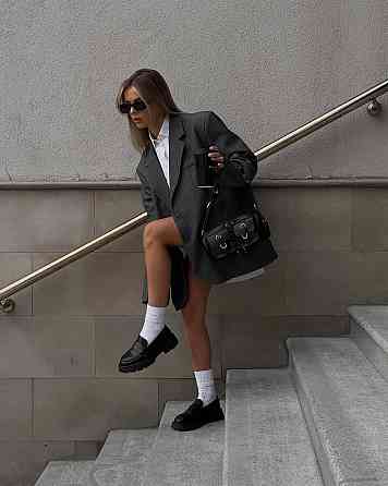 Женский классический пиджак свободного кроя в полоску костюмка Одесса