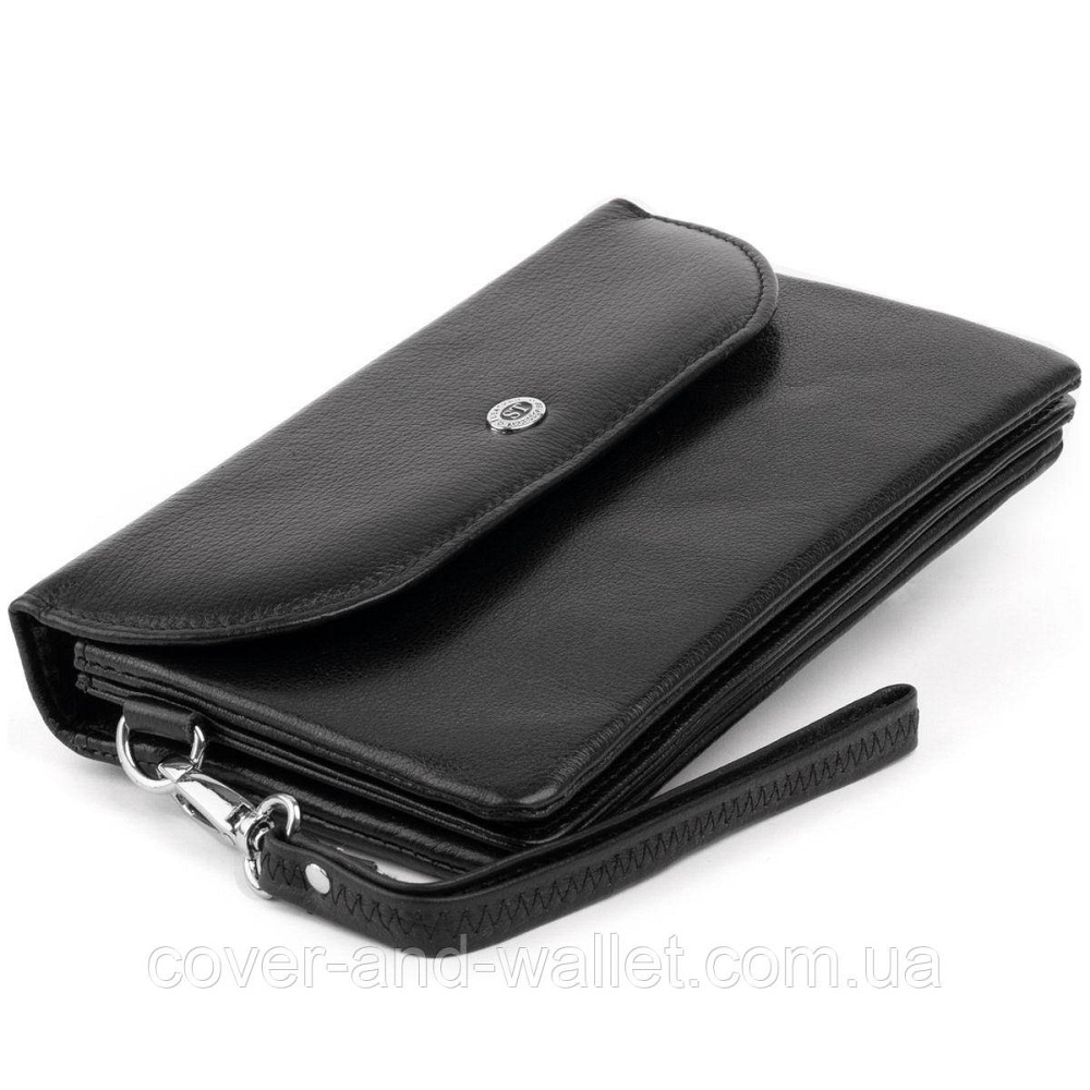 Классический черный кошелек-клатч из натуральной кожи с клапаном ST 023-Black Киев - изображение 2