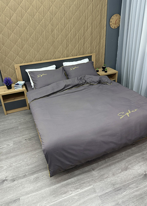 Комплект постільної білизни Сатин, Двоспальний 180х220 Сірий (88-157) Київ - фото 4
