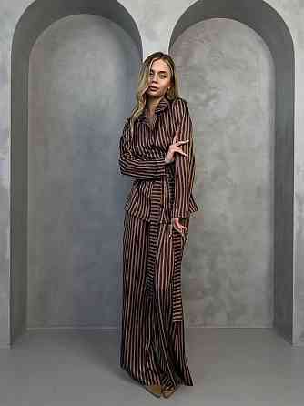 Женский стильный свободного кроя костюм из шелка сатина Шоколад 2 Одесса